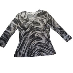Morgan Taylor Marble Print Top L Surreal Swirl Black Gray Made‎ in USA Modern